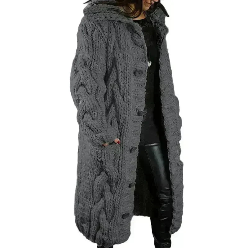 Chunky Long Knitted Hoodie winter Long Cardigan  sweater Jacket women - EX-STOCK CANADA