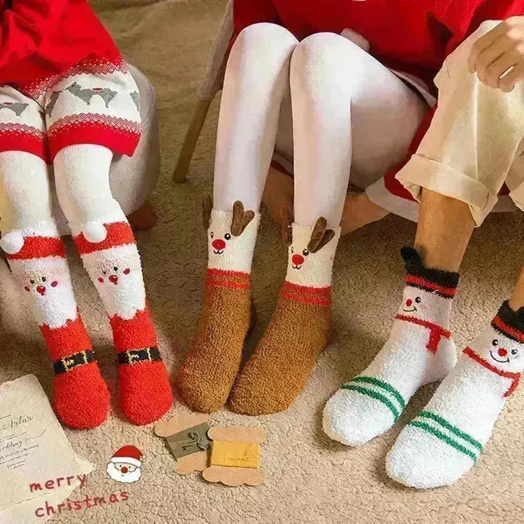 Child Christmas Socks Winter No-shedding Cute Elk Elk Santa Claus Snowman Sleeping Floor Coral Fleece Socks - EX-STOCK CANADA