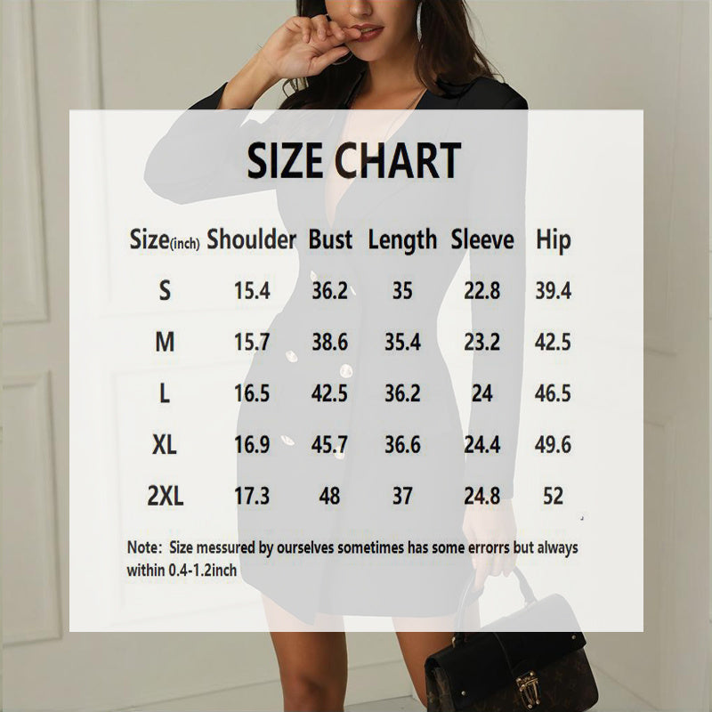 Women's Double-Breasted V-Neck Blazer Dress With Long Sleeves & Faux Pockets Mini Office To Party Dress For Spring & Summer EX-STOCK