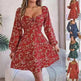 Casual Summer Floral Mini Dress Lantern Sleeve  Skater Dress - EX-STOCK CANADA