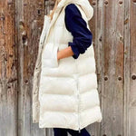 Pure Color Hooded Long Cotton Quilted Puffer Vest Casual - EX-STOCK Canada