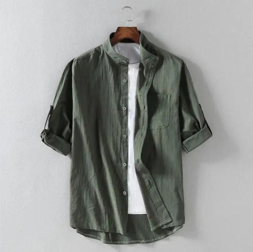 Men's Linen Stand Collar Loose Shirt - EX-STOCK CANADA