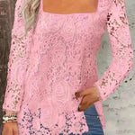 Fashionable Evening Top for Women Square Neck Long Sleeve Lace top Long Top for Women - EX-STOCK CANADA