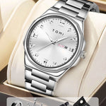 TOMI Diamond Encrusted Quartz Watch for Men – Stainless Steel Dress Watch