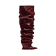 Maroon ruched knee-high boot on a white background Women's Catwalk Pleated Over-the-Knee Boots – Pointed Toe Wedge High-Heel | Black, Wine Red, Beige