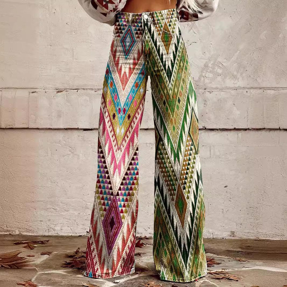 Women's Wide-leg Pants Fashion High Waist Casual Trousers 3D Printing 