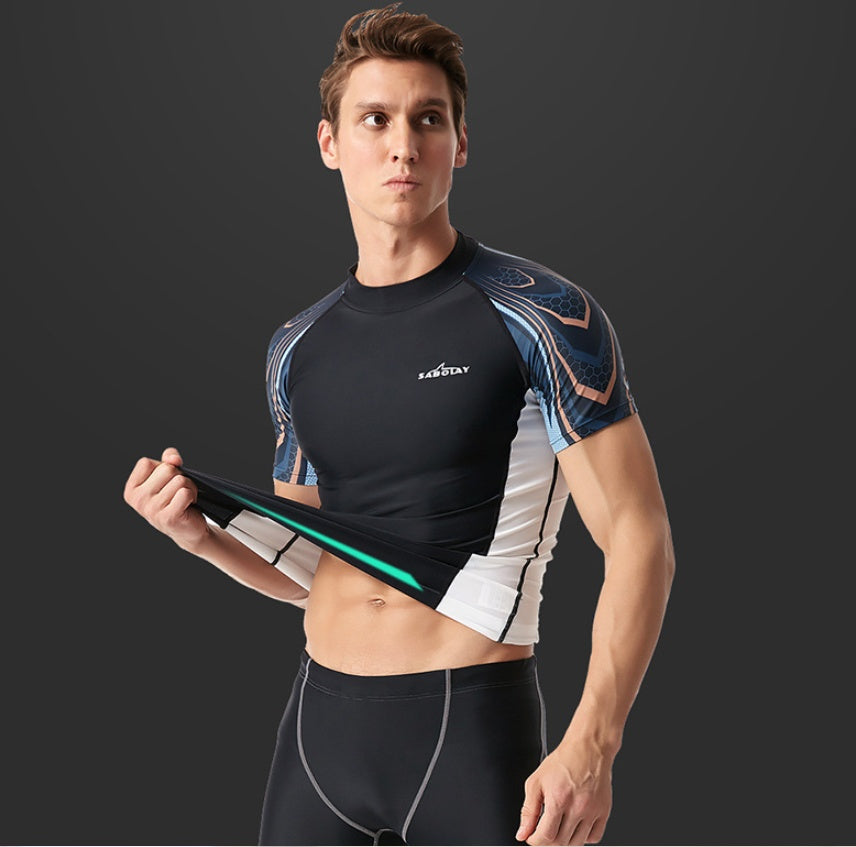 Lycra Men's Rashguard Swimming Suit Short Sleeve New Split Rash Guard Diving Suit Tight Qucik Dry Surfing Swimwear 