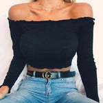 Sexy Cotton Blend Crop Top Off Shoulder Black Red Crochet Women Brandy Elegant Short Tank Crop Tops Bustier - EX-STOCK CANADA