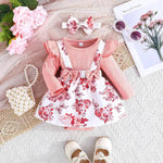 Latest Popular Sweet Long Sleeve pink Romper White Floral Suspender Skirt two piece for baby girls - EX-STOCK Canada