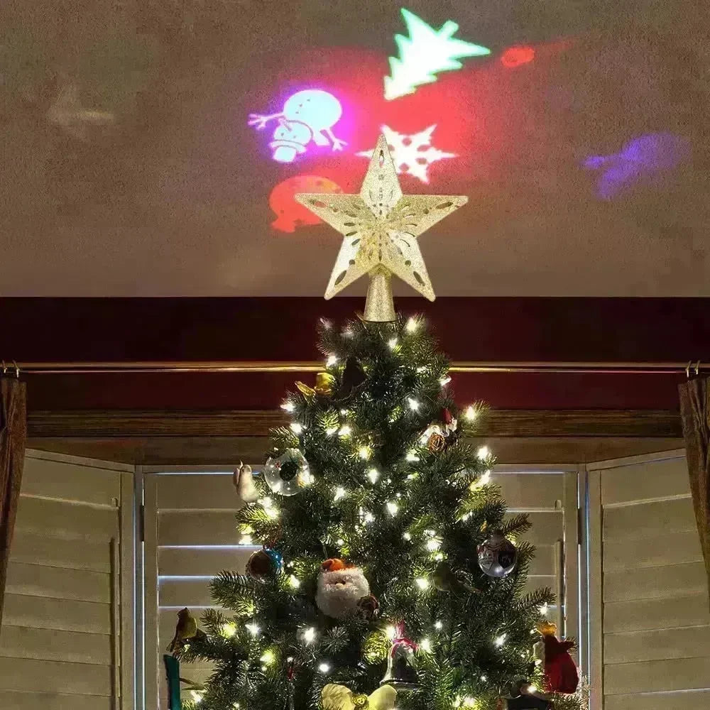 Christmas Tree Top Light Star Snowflake Shape LED Laser Projector Lights Christmas Tree Ornament - EX-STOCK CANADA