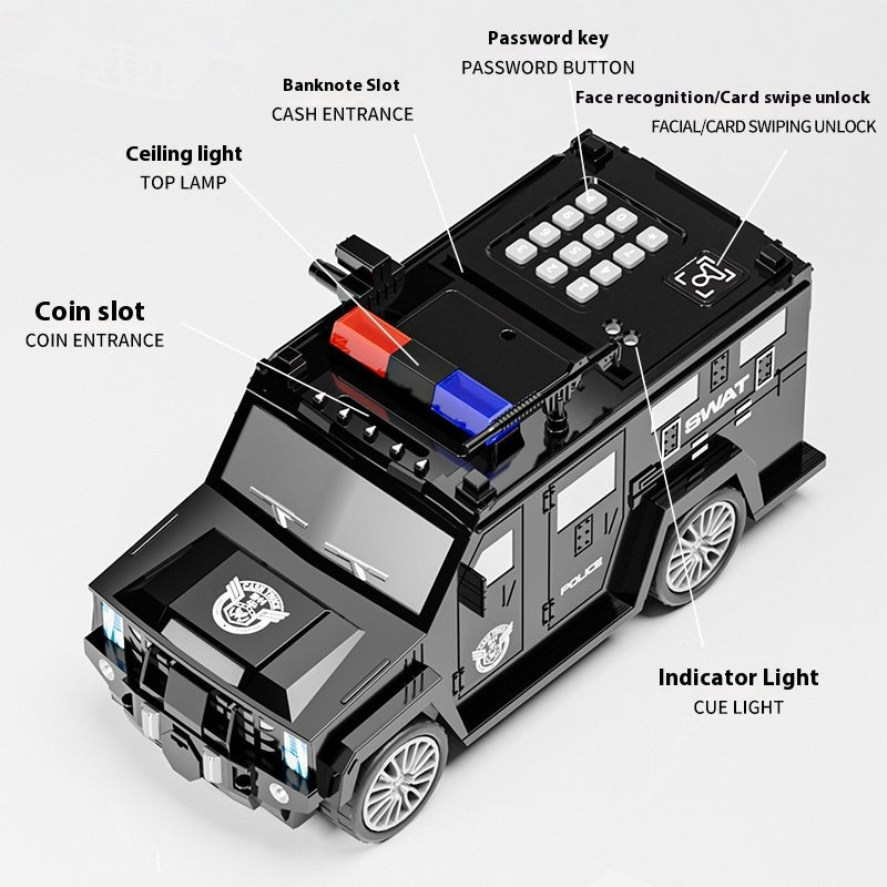 Cartoon Piggy Bank with Smart Face Unlock – Hummer Police Car Coin Bank | Canada & USA
