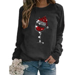 Clothing Christmas Women's Sweater Christmas Hat Red Wine Glass Graphic Print Crew Neck Long-sleeved Sweater - EX-STOCK Canada