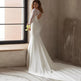 Satin Lace Long-Sleeve Wedding Dress, White & Ivory, US0