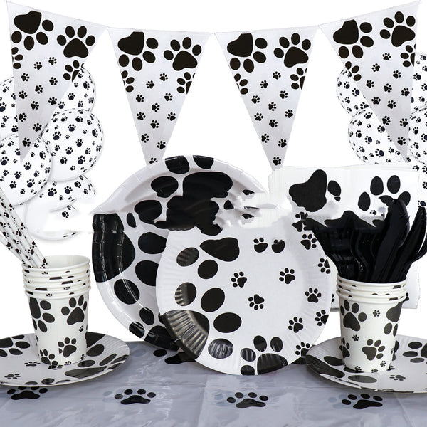 Dog Paw Birthday Party Tableware Set – Pet Birthday Plates, Cups & Decoration Kit