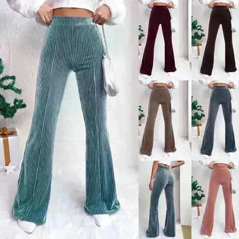 High Waist Lamp Wick Corduroy Bell-bottom Pants Wide Leg Women - EX-STOCK CANADA
