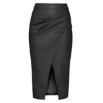 Women Formal Work Office Business High Waist Front Slit Midi Leather Skirt - EX-STOCK Canada