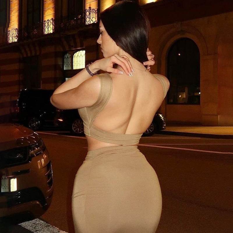 Women Tank Tops Long Skirts Party Dresses Two Piece Matching Sets Outfit 2025 Summer Clothes Slim Solid Color - EX-STOCK Canada