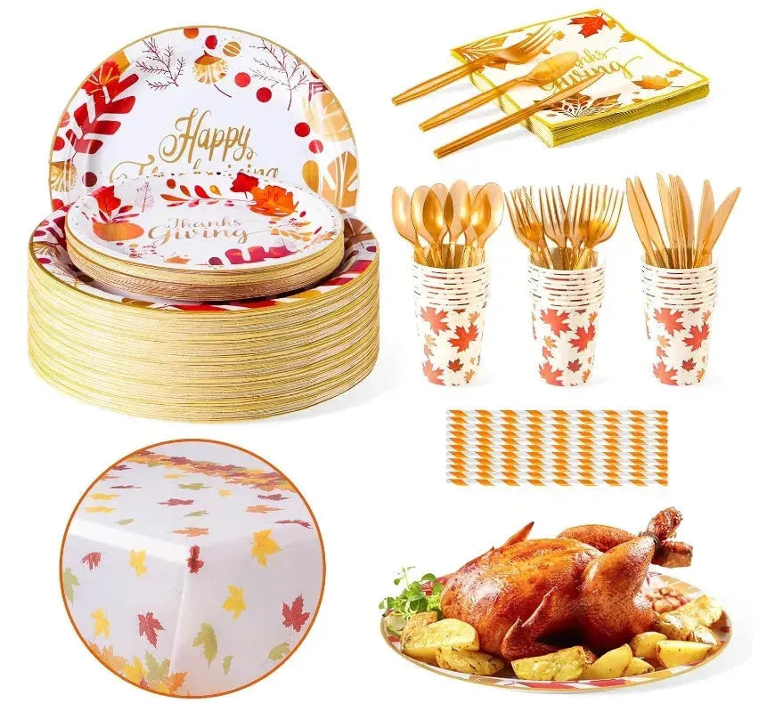 Thanksgiving Disposable Plates And Napkins Party Supplies Tableware Dinnerware Set - EX-STOCK CANADA