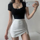 Hot Girl Hip Skirt Design High Waist With Straps Stretch Knitted Women's Mini Drawstring Split Skirt - EX-STOCK Canada