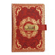 Red and gold decorative notebook with a combination lock on a white background