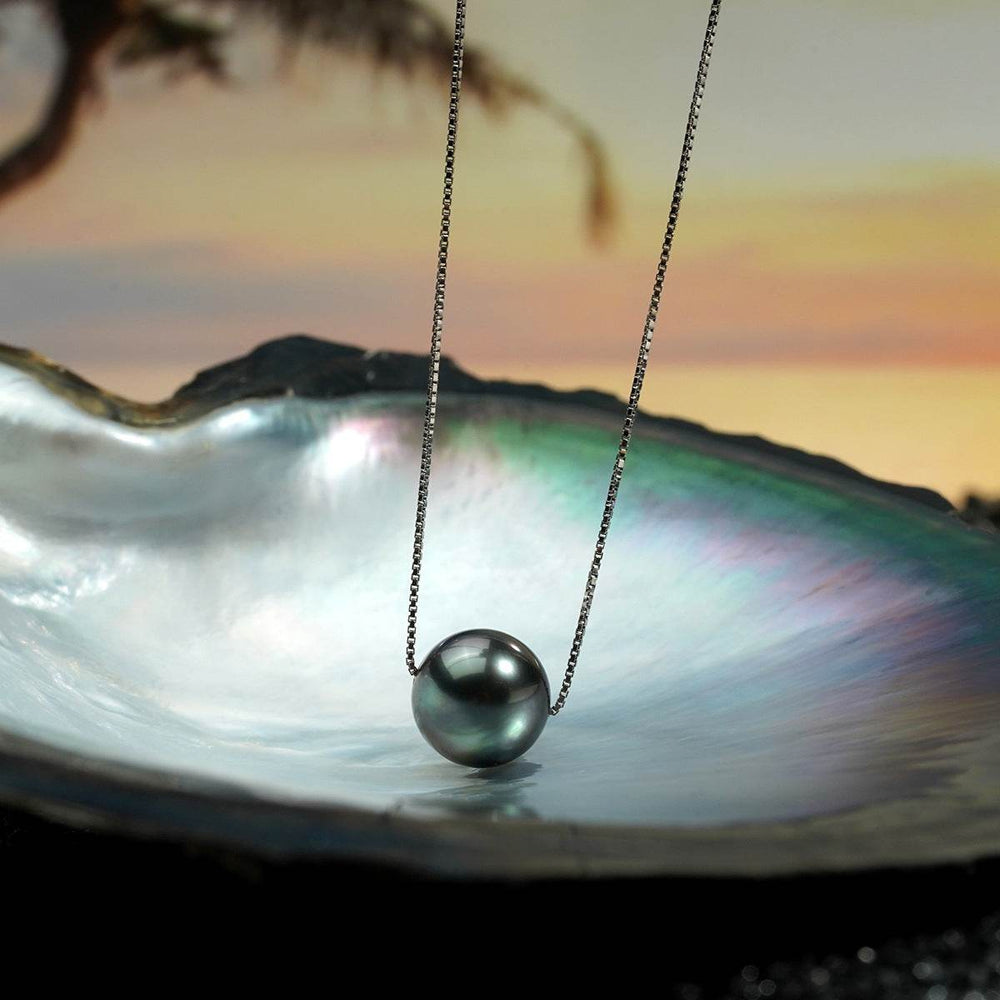 Natural Perfect Circle Strong Light Tahitian Black Pearl Pendant S925 Silver Necklace EX-STOCK Canada 