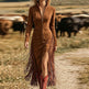 Women's Zip-Front Western Fringe Dress – Red, Black & Brown | S–3XL9