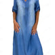 New washed denim dress Side Split Loose Mum Long Jeans Dress - EX-STOCK CANADA