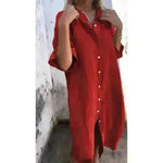 Women Loose Casual Half Sleeve Cotton Linen Buttoned down  Shirt Dress - EX-STOCK CANADA