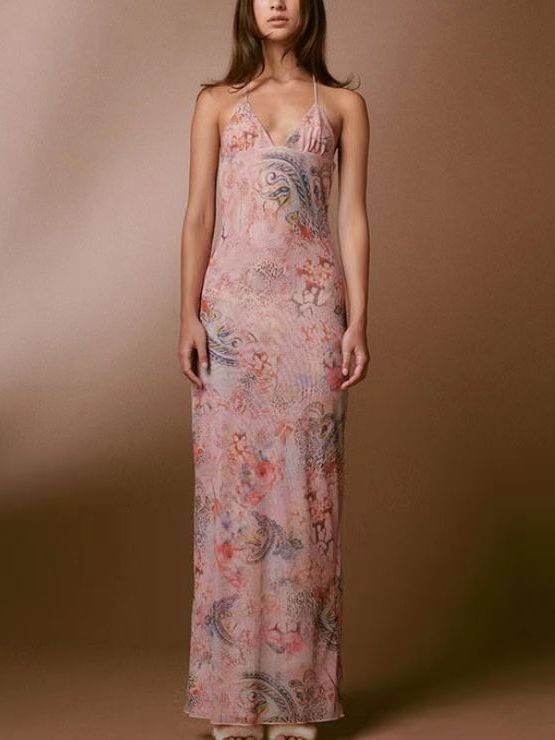 Halter neck Spaghetti Backless Butterfly Design Spring Summer long dress - EX-STOCK Canada