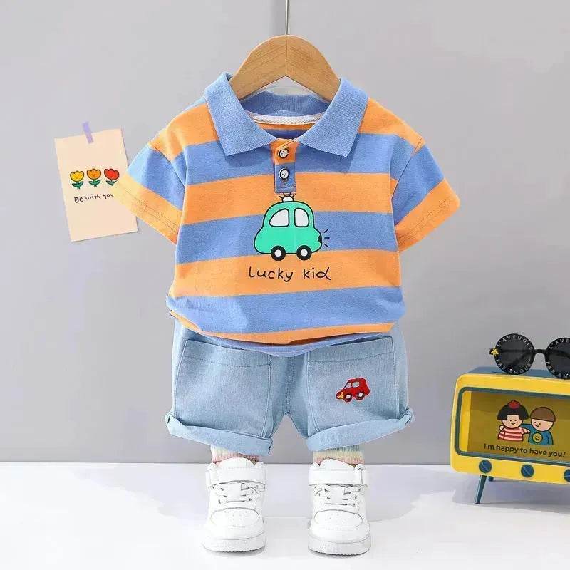 Boys' Summer Short Sleeve Korean Style Lapel Polo Shirt and Short Pant Two piece for boys - EX-STOCK Canada