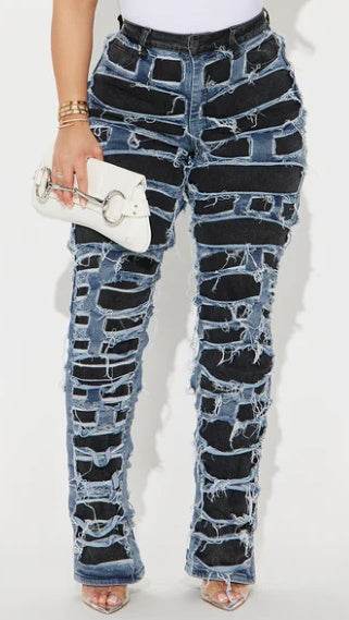 Ripped To Shreds Two Tone Straight Leg Jeans - Black Combo EX-STOCK Canada 