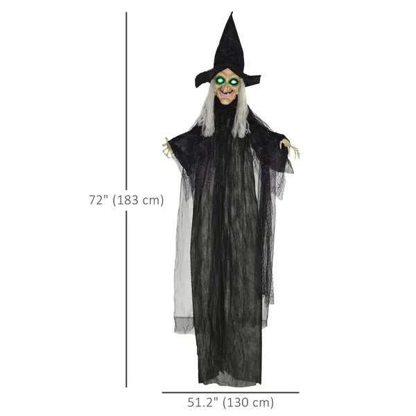 6' Life Size Black Witch Outdoor Halloween Decoration, Halloween Prop W Light Up Eyes EX-STOCK Canada 