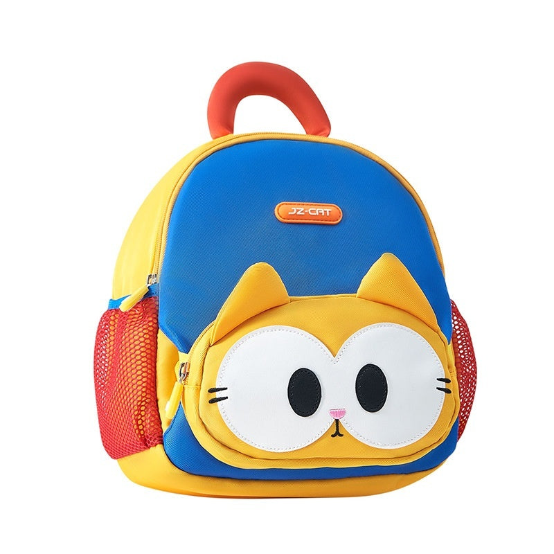 Children's backpack with a cat face design on a white background