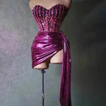 Strapless Tassle  Corset dress Women's Tube Top Rhinestone Chain Skirt Outfit for Evening party Cocktail event - EX-STOCK CANADA