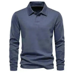 Fashion Plain Lapel Long-sleeved Polo Shirt Men's Casual Autumn Polo sweatshirt - EX-STOCK CANADA