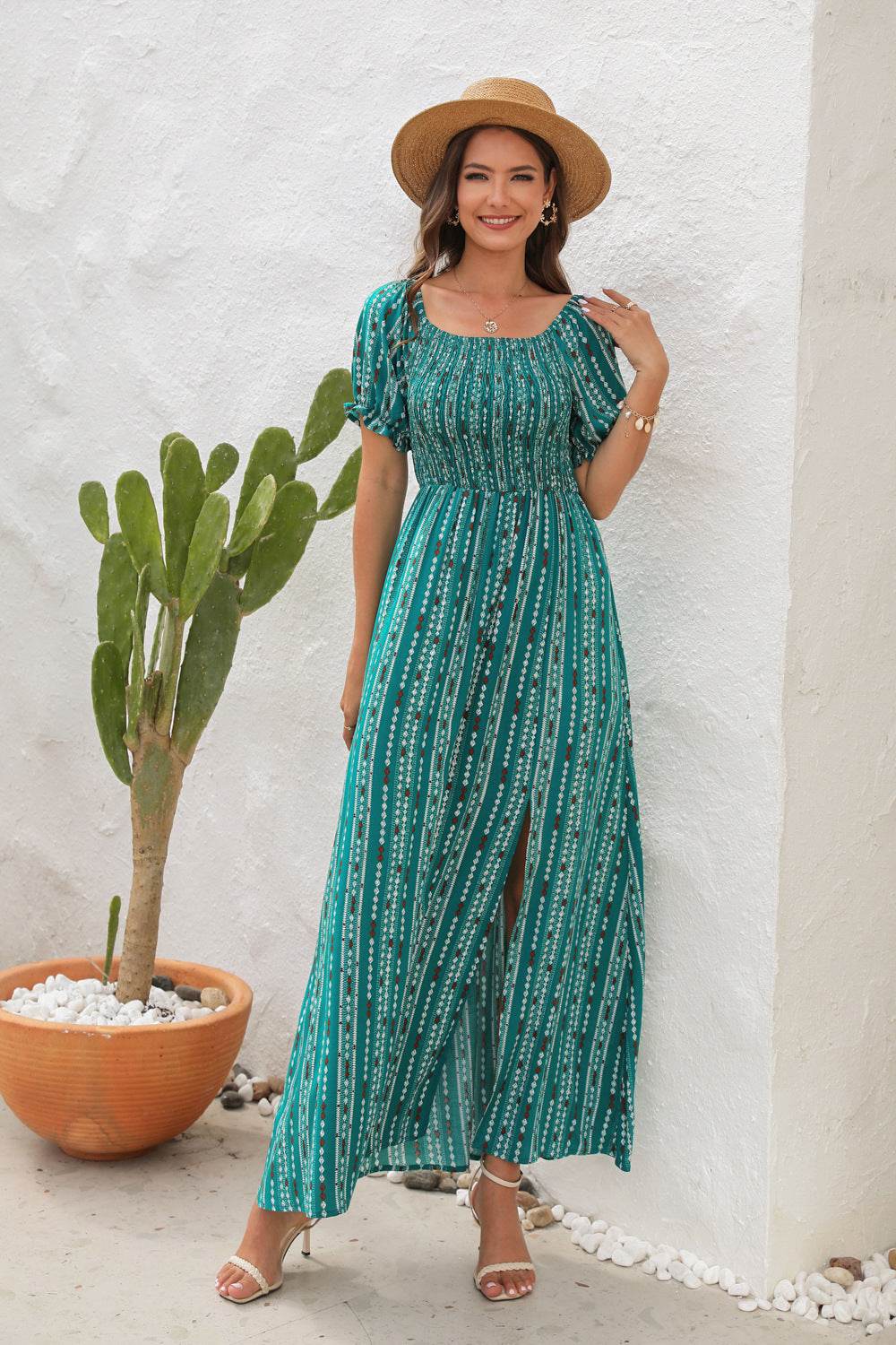 Elegant Off shoulder Spring Summer Maxi dress Slit Chiffon maxi dress for Beach vacation resort travel - EX-STOCK Canada