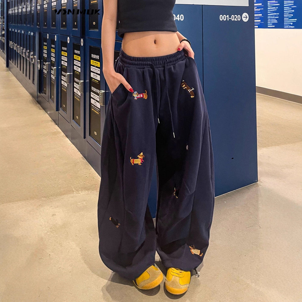 Embroidered Slacks Women's Loose Slimming And All-matching Street Drape Wide Leg 