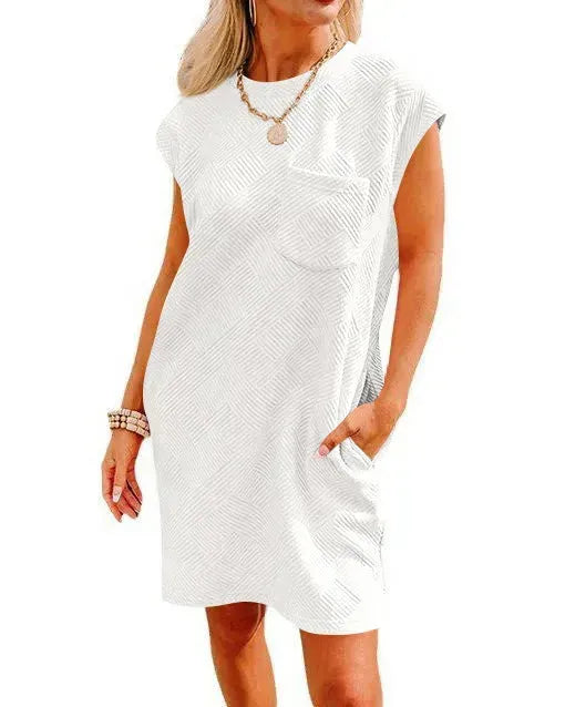 Summer Round-neck Short-sleeve Dress With Pockets Fashion Casual Loose Sports Dresses For Women Clothing - EX-STOCK CANADA