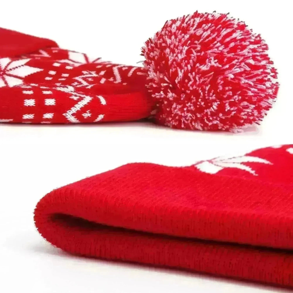 Jacquard Christmas Fluffy Ball Cap Thermal Head Cover Knitted Hat - EX-STOCK CANADA