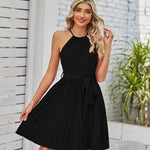 Halter Strapless Dresses For Women Solid Pleated Skirt Summer Beach Sundress - EX-STOCK CANADA
