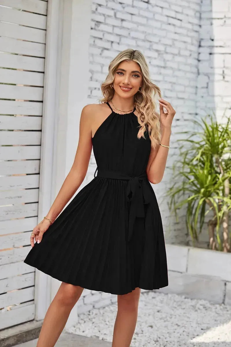 Halter Strapless Dresses For Women Solid Pleated Skirt Summer Beach Sundress - EX-STOCK CANADA