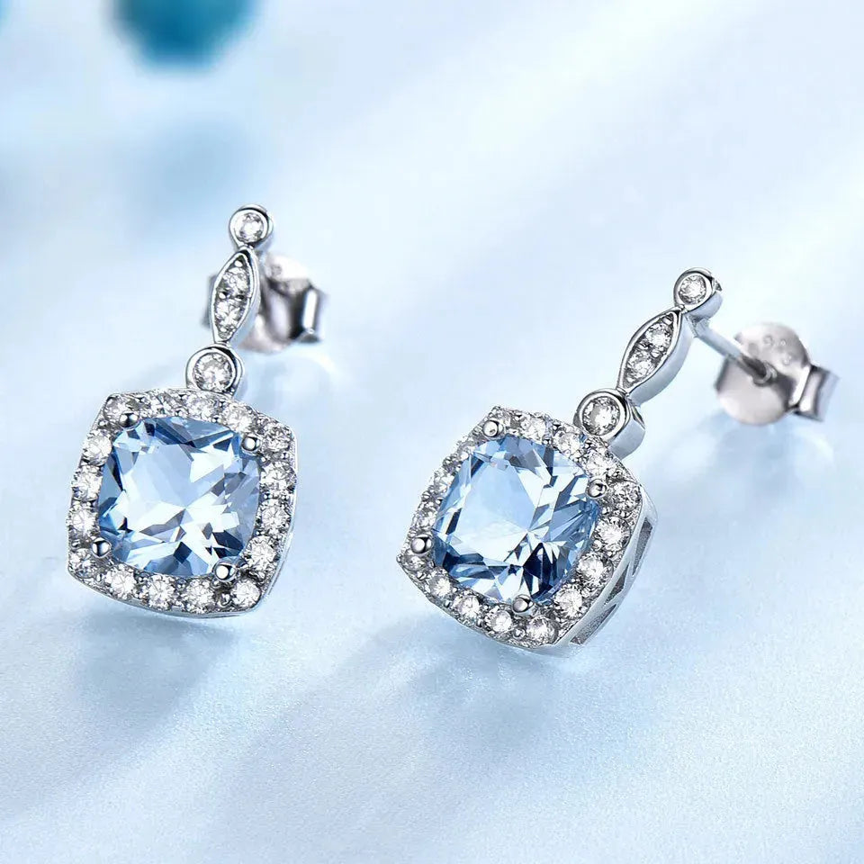 925 Sterling Silver Necklace Sky Blue Topaz Four-Piece Set - EX-STOCK CANADA