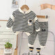 Casual Letter Stripes Loose Round Neck Boys' Long Sleeve Sweater Suit Two piece for boys - EX-STOCK Canada
