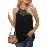 Elegant Women Casual Sleeveless Summer lace cotton Halter neck blouse top - EX-STOCK CANADA