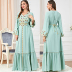 Vestido árabe para mujer con bordado, escote redondo y mangas largas - EX-STOCK Canada