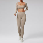 Quick-drying Nude Feel Running Sports Workout Yoga Clothes 2pcs set Long sleeve Crop top and High Waist Pant - EX-STOCK Canada