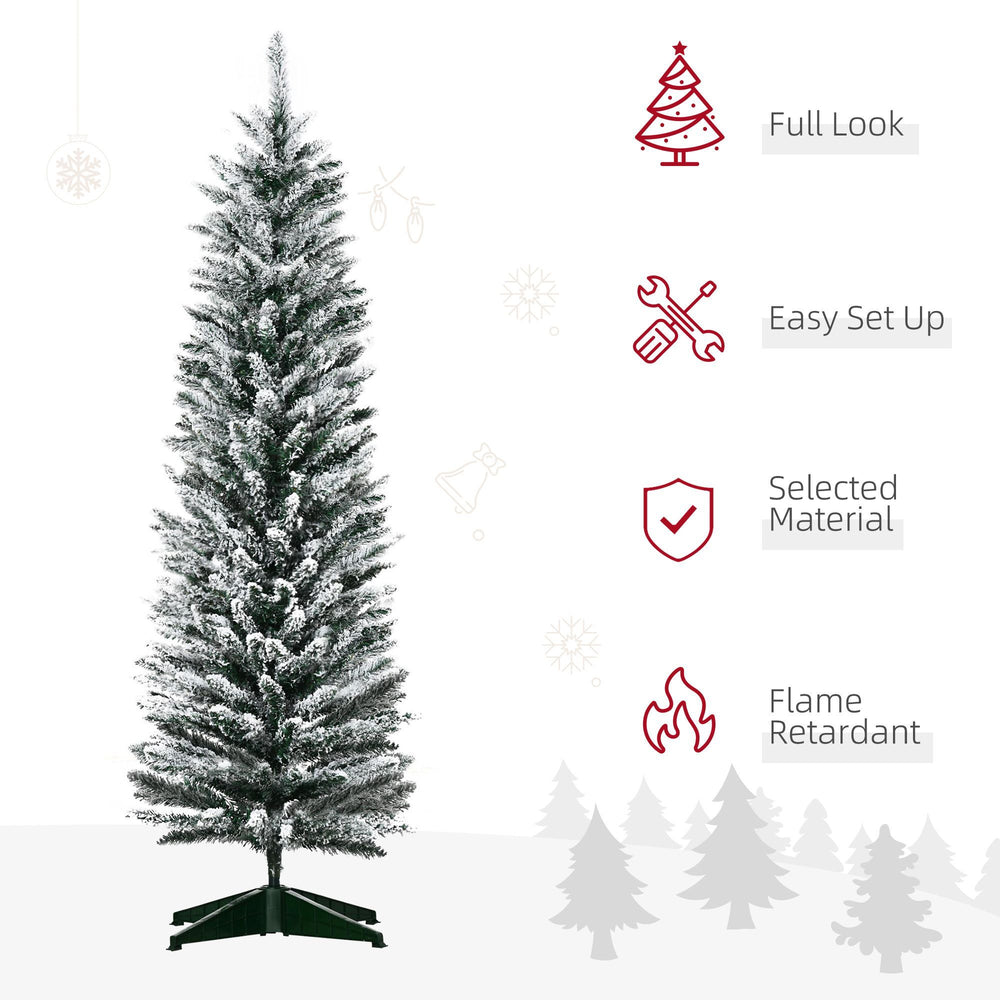 5ft Tall Pencil Artificial Christmas Tree, Holiday With Snow Flocked Branches, Green EX-STOCK Canada 