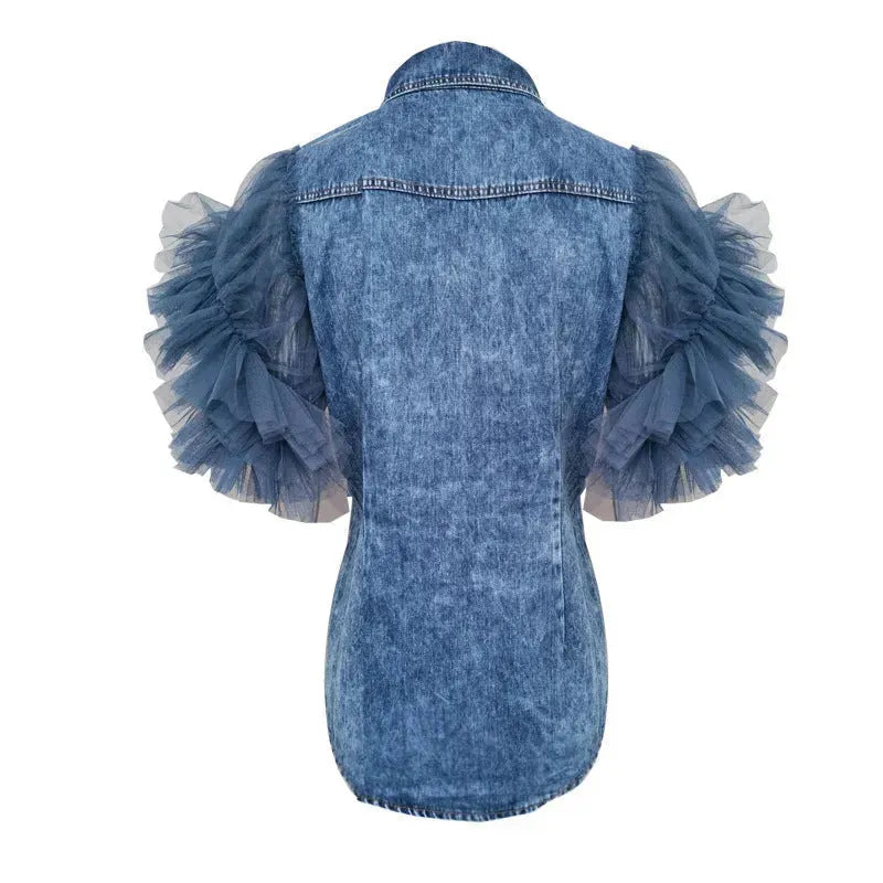 Single Breasted Lapel Frayed denim jacket Clothing top women - EX-STOCK CANADA