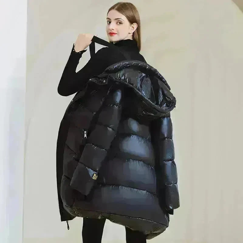 Winter Warm Hooded Coat With Pockets Fashion Simple Long Cotton Jacket Solid Color Outwear Women's Clothing - EX-STOCK CANADA