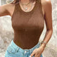 Cotton Round Neck Vest Top Summer Casual Solid Color Bottom Sleeveless Tank Top  For Women - EX-STOCK CANADA